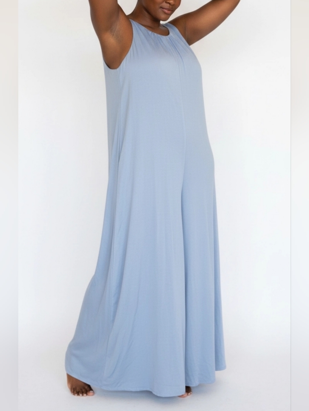 Lush Women Maxi Romper Sz S Lilac-Blue Satin Soft Lined Zip & Tie  Back Wide Leg